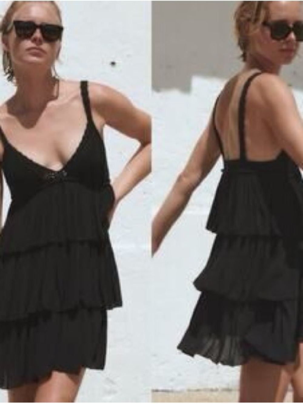 Zara NWT Black V-Neck Tiered Crochet Summer Dress